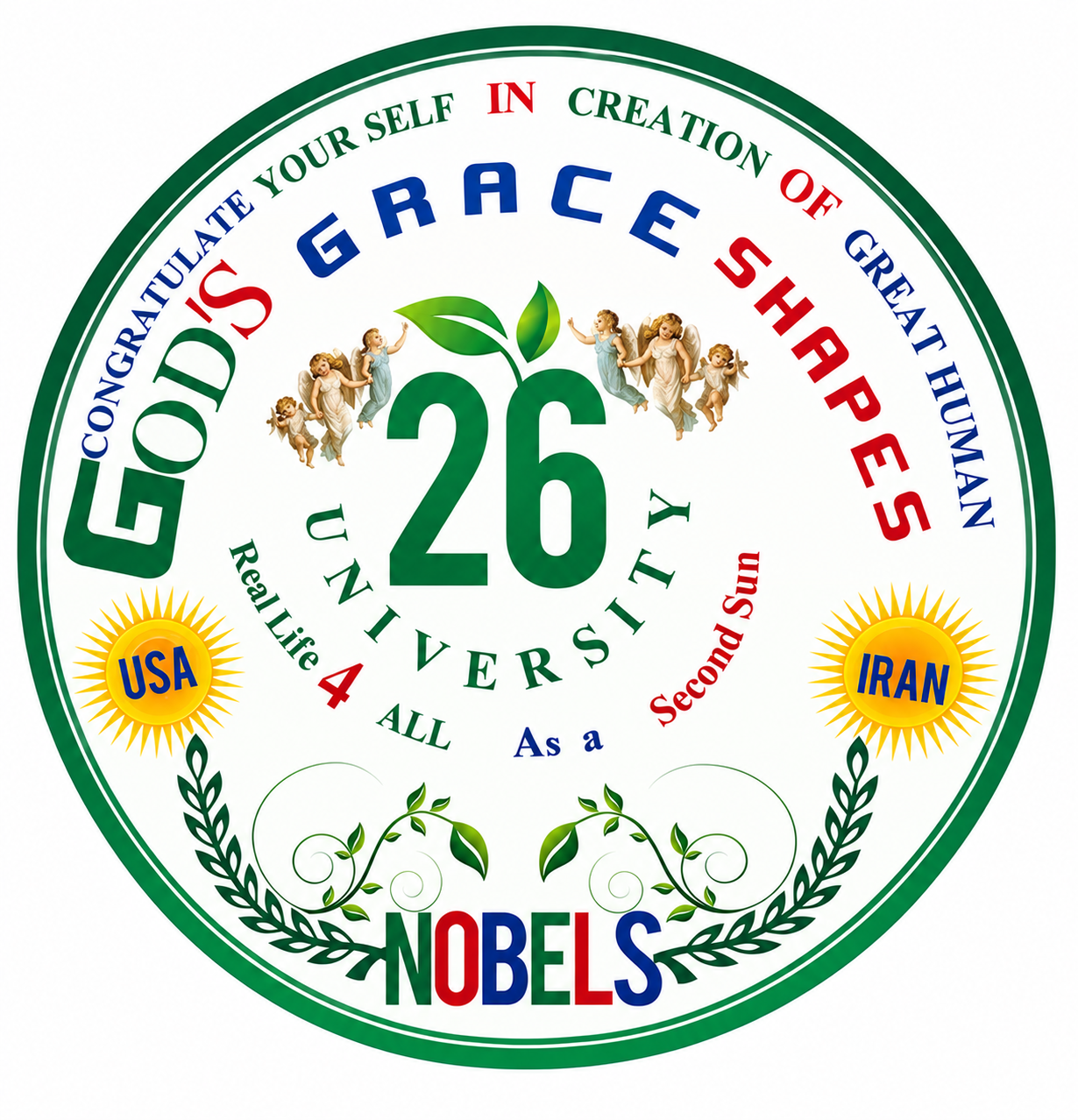 God's Grace Shapes Nobels circular 26 University emblem.