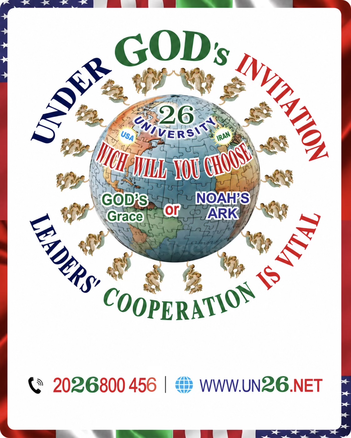 God's Invitation poster for USA, Iran, and global cooperation.