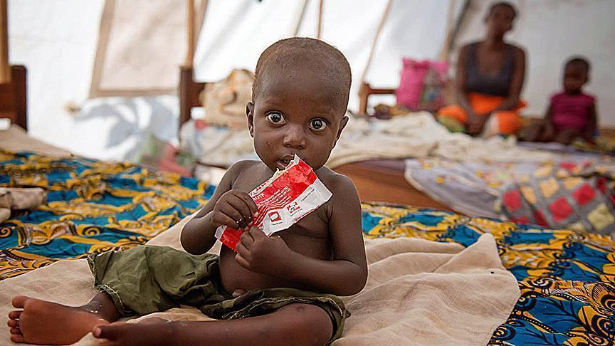 Child receiving emergency nutrition support.
