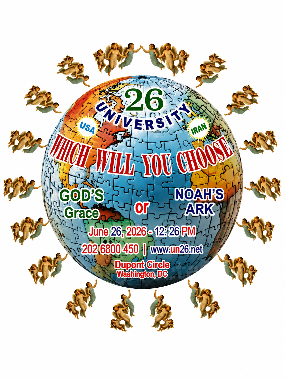 26 University. Which will you choose: God's Grace or Noah's Ark. June 26, 2026, 12:26 PM. Dupont Circle, Washington, DC.
